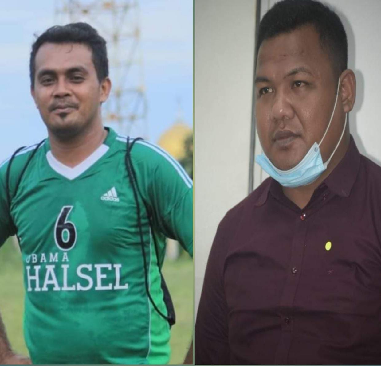 Ketua AWAS Sadam Hadi kenakan kaos Obama Halsel dan Ketua PWI Halsel Samsir Hamajen kenakan kameja merah. (Foto: Istimewa)