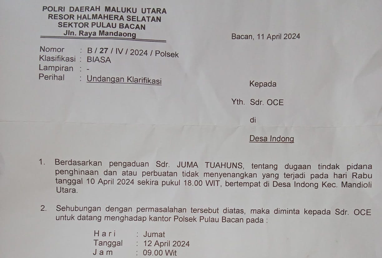 Bukti Kades Indong lapor warganya di Polisi (foto_Sadam)