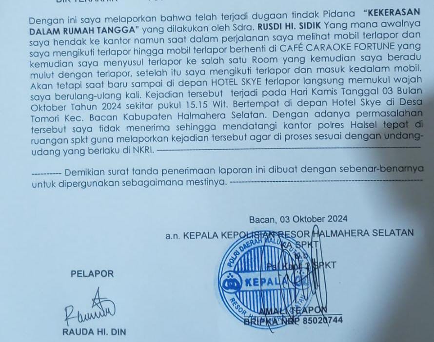 Bukti laporan resmi polisi kasus KDRT (dok//Sadam)