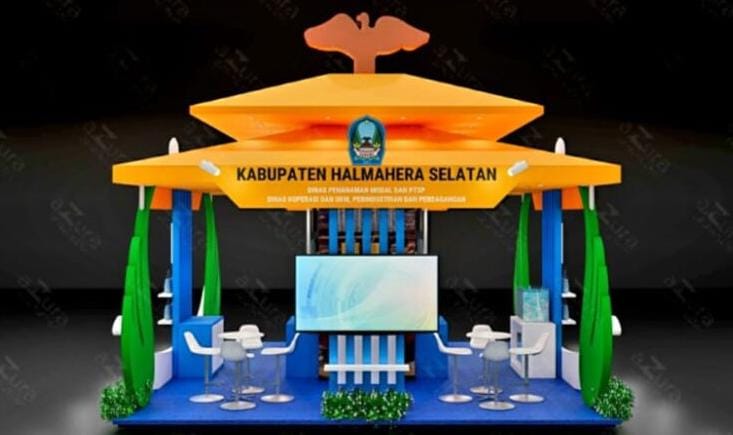 Stand milik Pemda Halsel yang akan ditampilkan di APKASI 2025 di Tangerang (Desain DPM-PTSP)