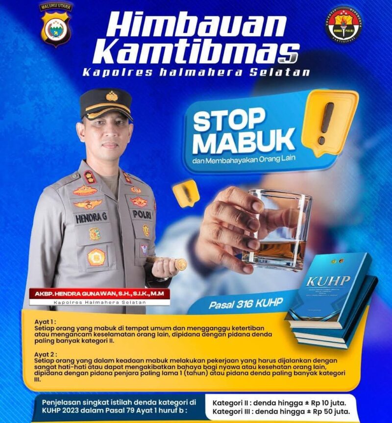 Pamflet Polres Halsel himbauan stop mabuk 