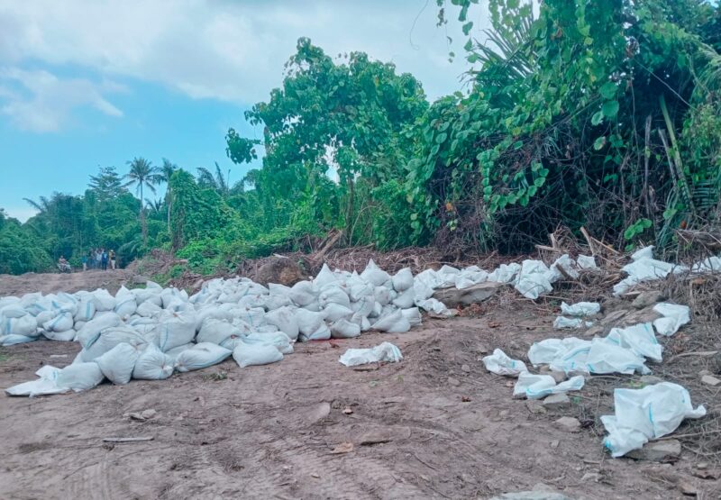 3.000 karung tanah Topsoil di Desa Hidayat dikomersilkan ke Kawasi secara ilegal. Foto Sadam Hadi|Segmen