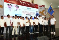 Pengurus PWI Halsel saat dilantik langsung Ketua PWI Maluku Utara Asry Fabanyo. Foto: Sadam Hadi/JMG